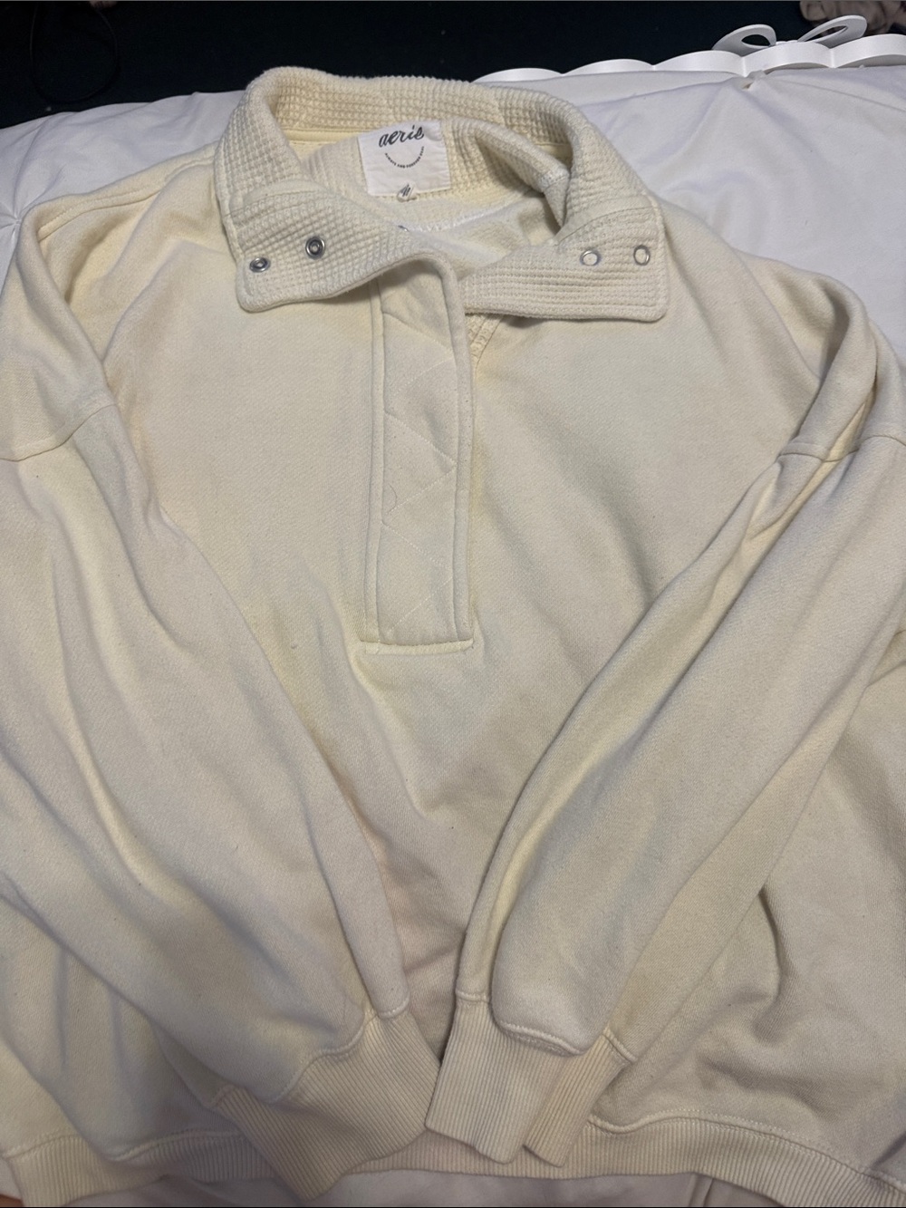 aerie Men's Cream Zip-Style Snap Collar Sweater
